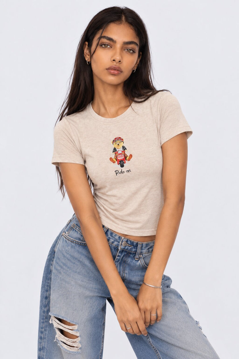 Womens Cream Ride On Graphic Print T-Shirt - Image 2
