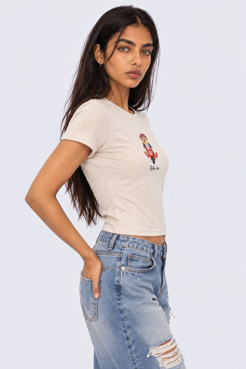 Womens Cream Ride On Graphic Print T-Shirt - Image 4