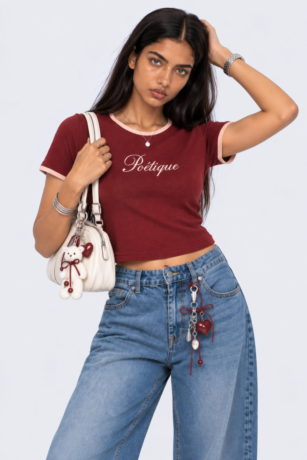 Womens Maroon Cotton Blend Graphic Print T Shirt - Image 1