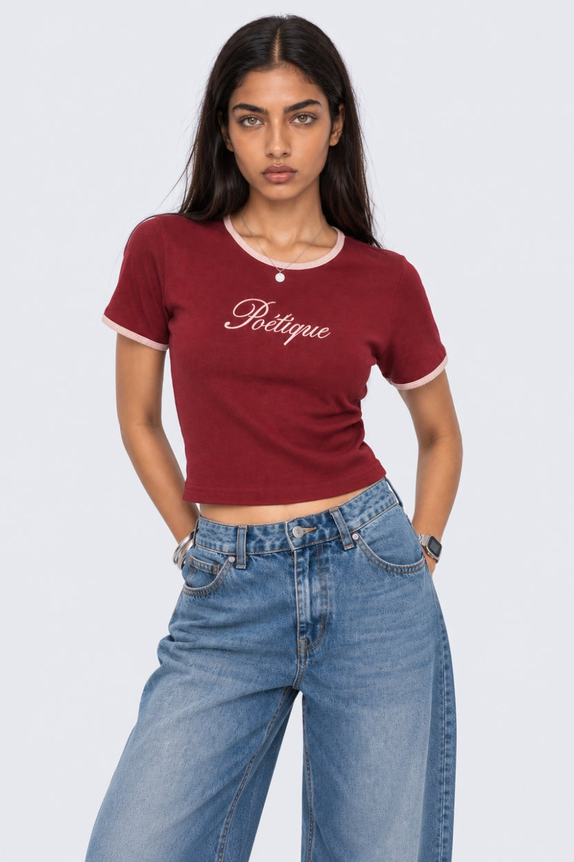 Womens Maroon Cotton Blend Graphic Print T Shirt - Image 2