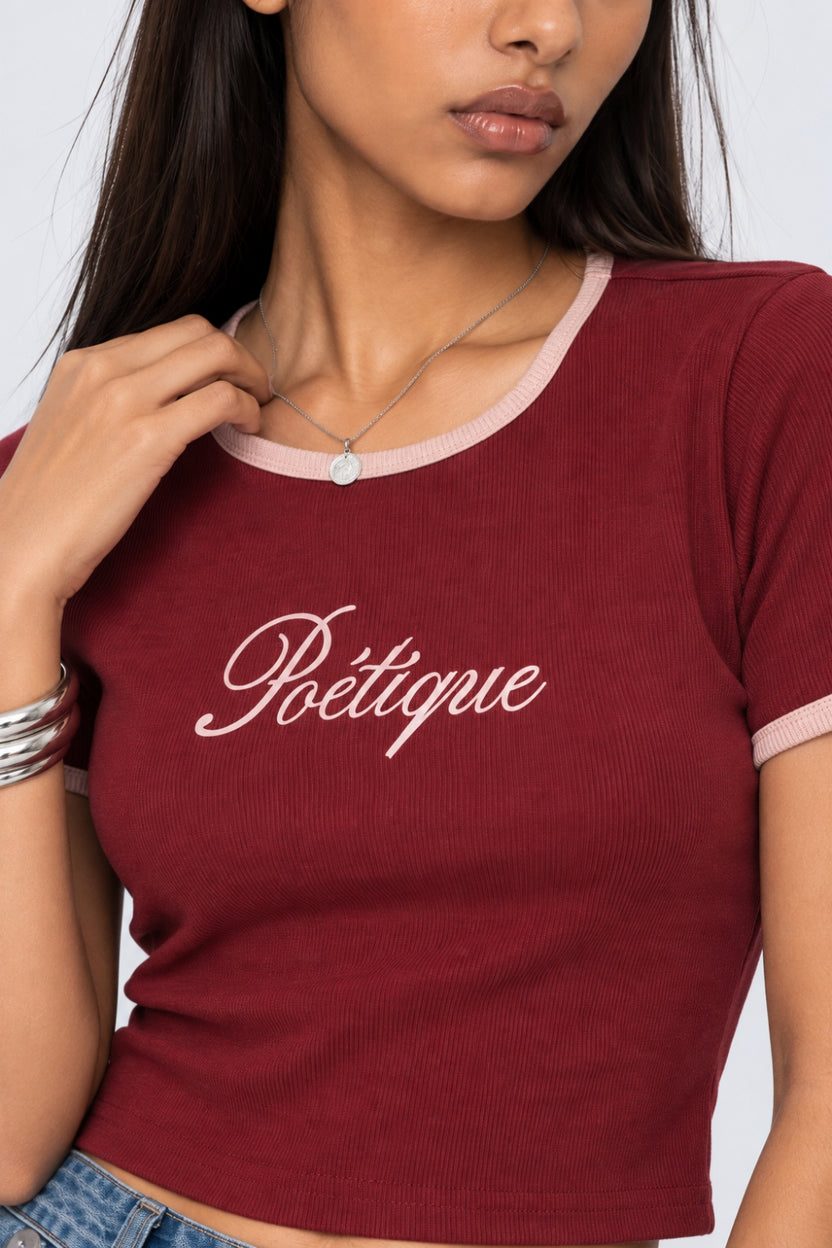Womens Maroon Cotton Blend Graphic Print T Shirt - Image 3