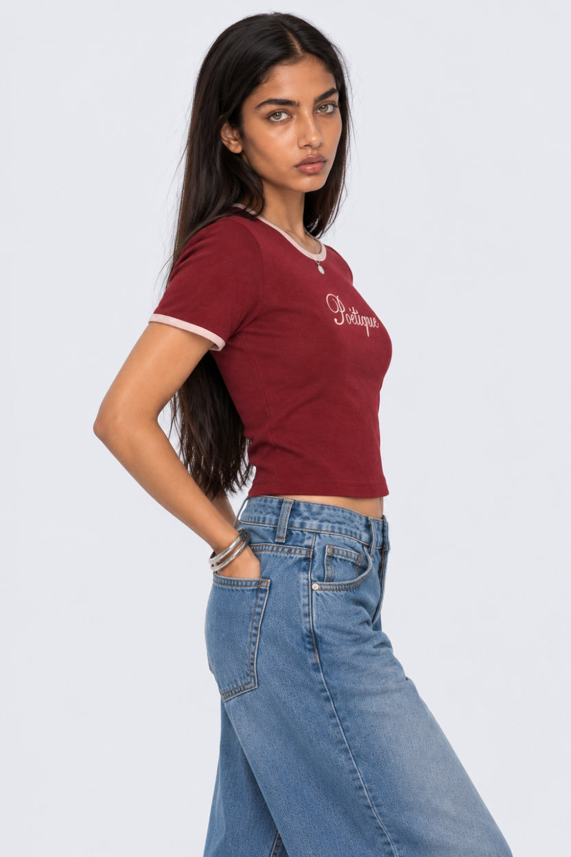 Womens Maroon Cotton Blend Graphic Print T Shirt - Image 4