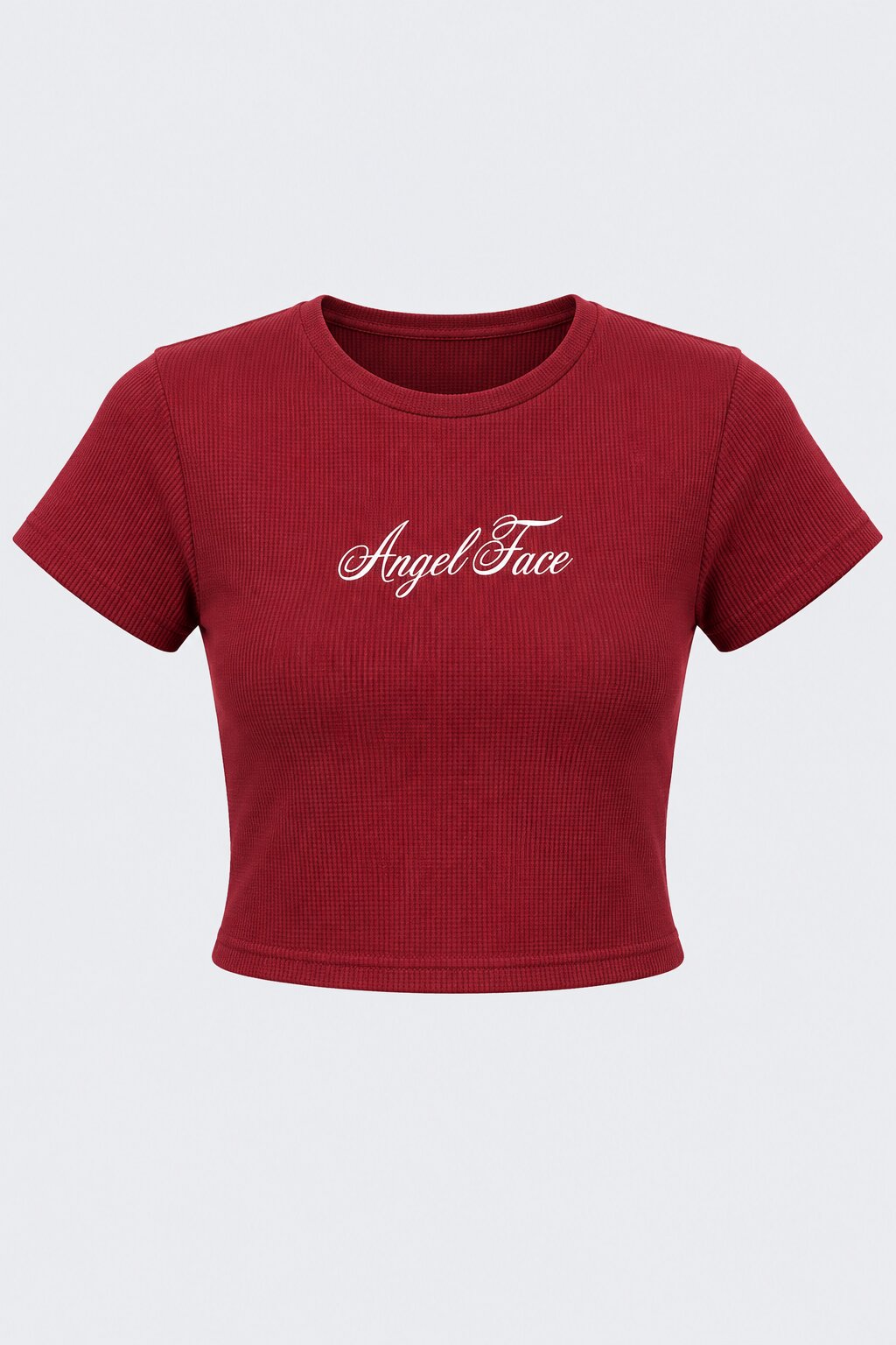 Womens Maroon Angel Face Graphic Crop Top - Image 7