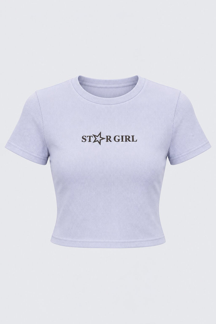 Womens Blue Star Girl Graphic Crop Top - Image 7