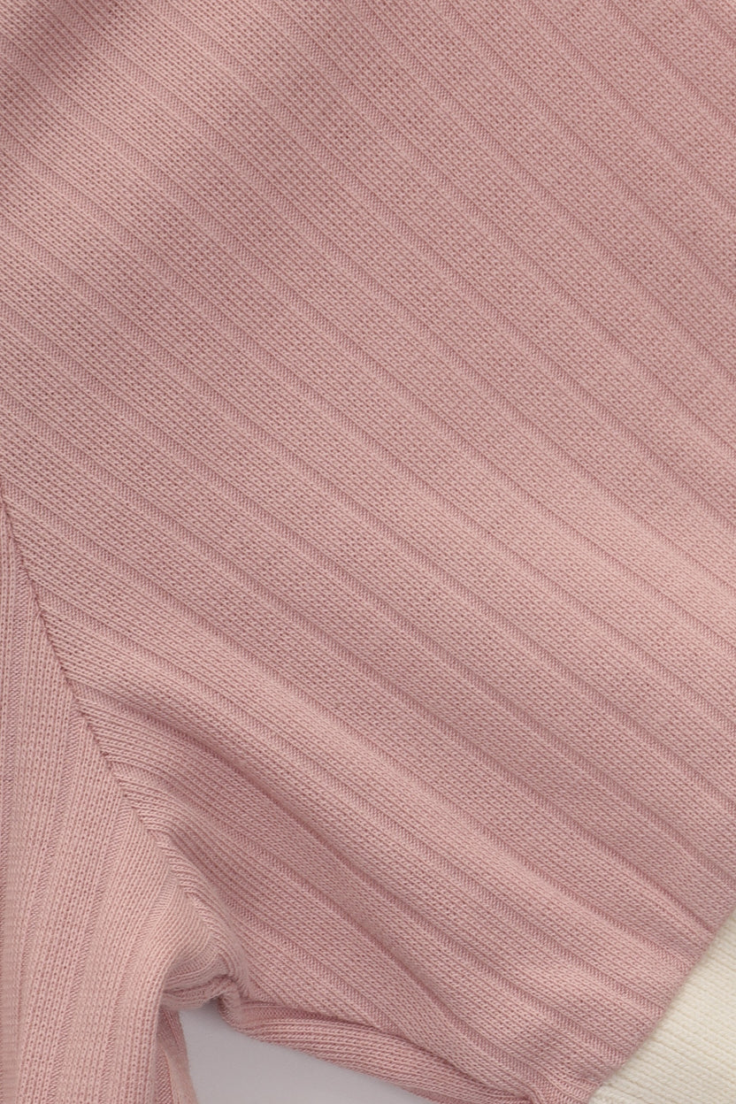 Womens Pink Ribbed Collared Crop Top - Image 8