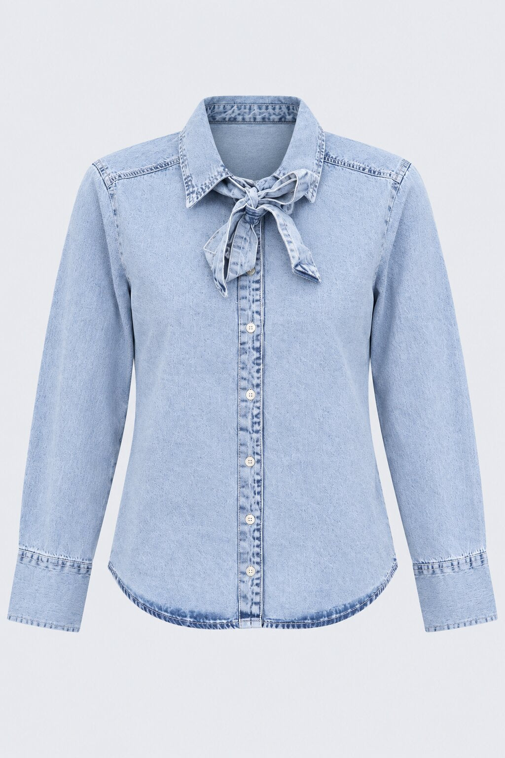 Womens Light Blue Tie Neck Denim Shirt - Image 7