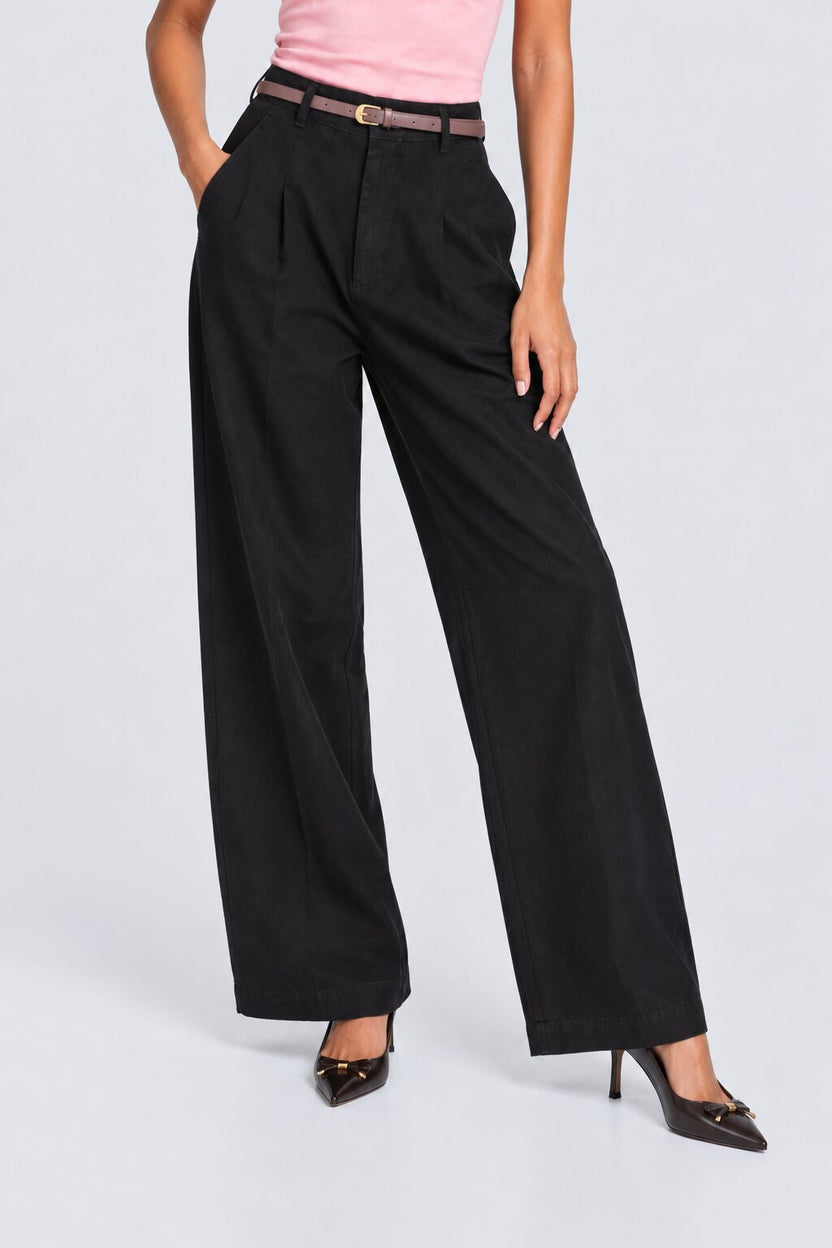 Womens Regular Fit Black Cotton Belted Trouser - Image 2