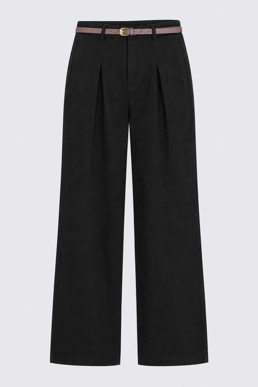 Womens Regular Fit Black Cotton Belted Trouser - Image 7