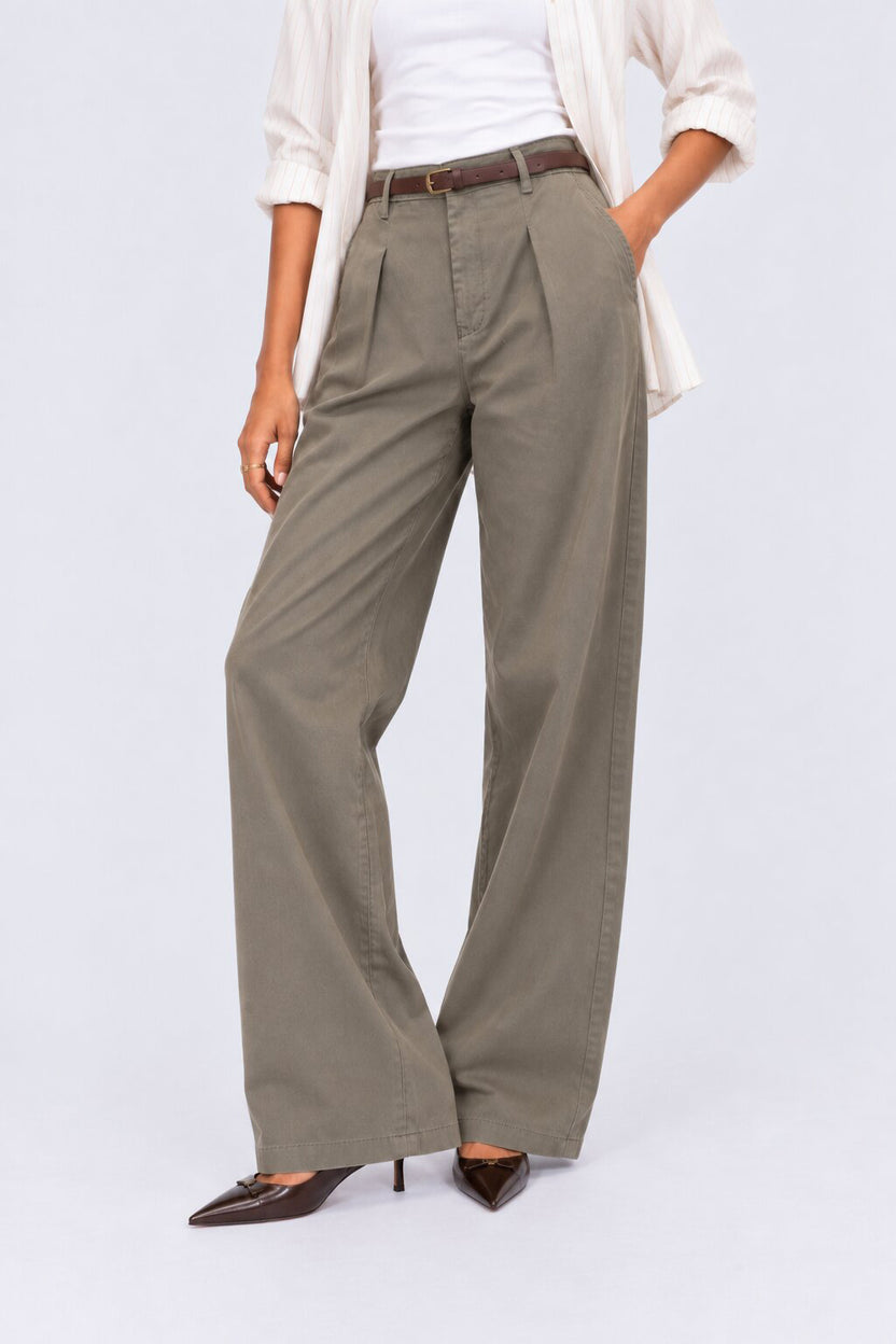 Womens Relaxed Olive Solid Belted Trouser - Image 2
