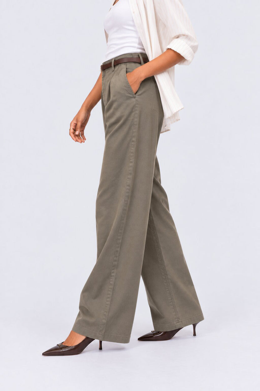 Womens Relaxed Olive Solid Belted Trouser - Image 4