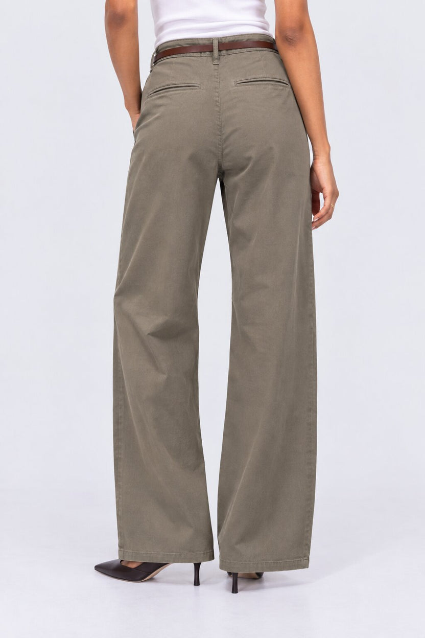 Womens Relaxed Olive Solid Belted Trouser - Image 5