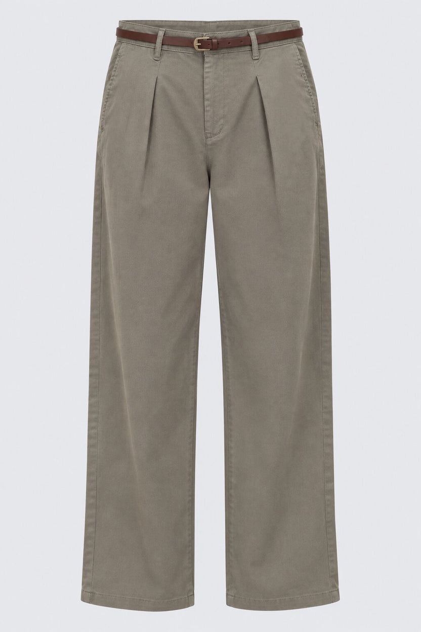 Womens Relaxed Olive Solid Belted Trouser - Image 7