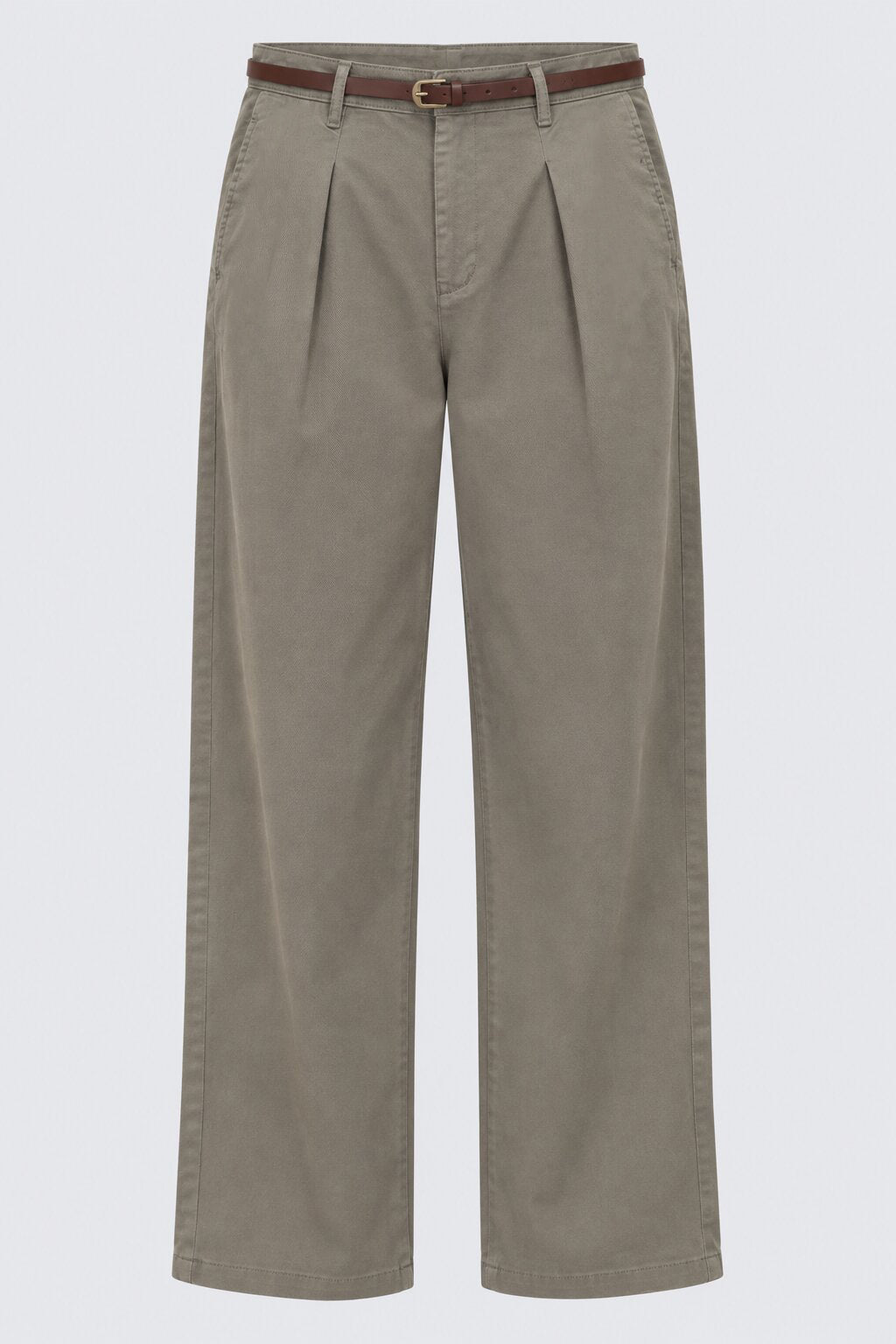 Womens Relaxed Olive Solid Belted Trouser - Image 7