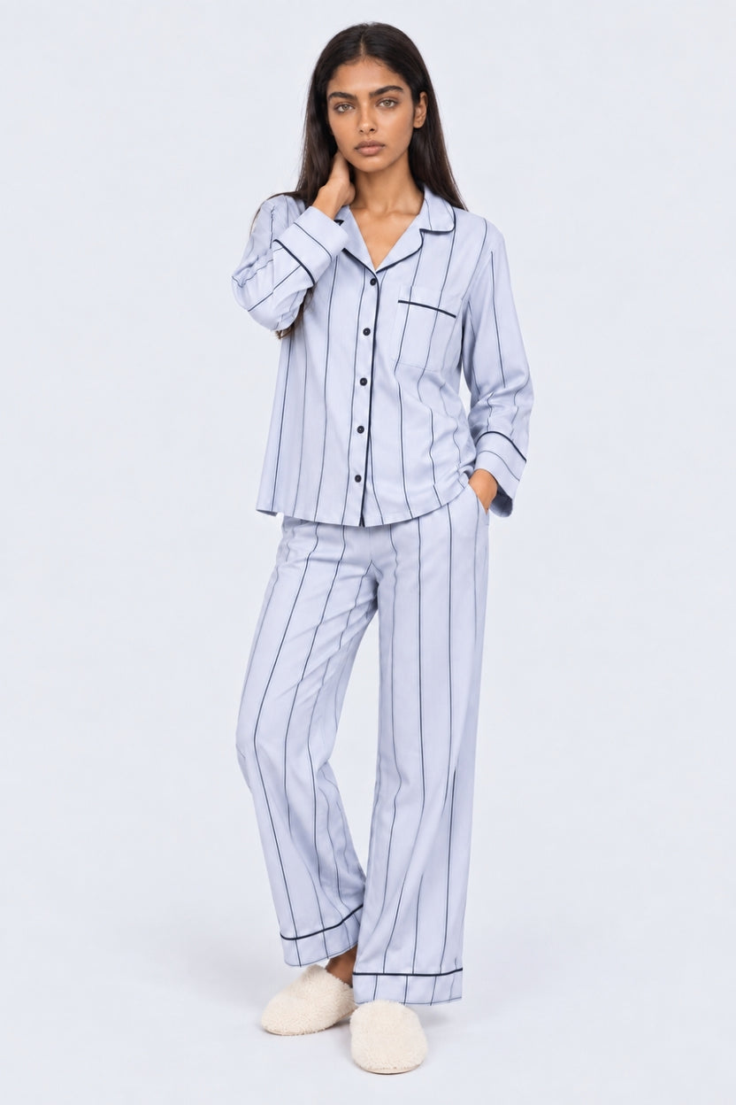 Womens Relaxed Fit Blue Striped Night Suit - Image 2