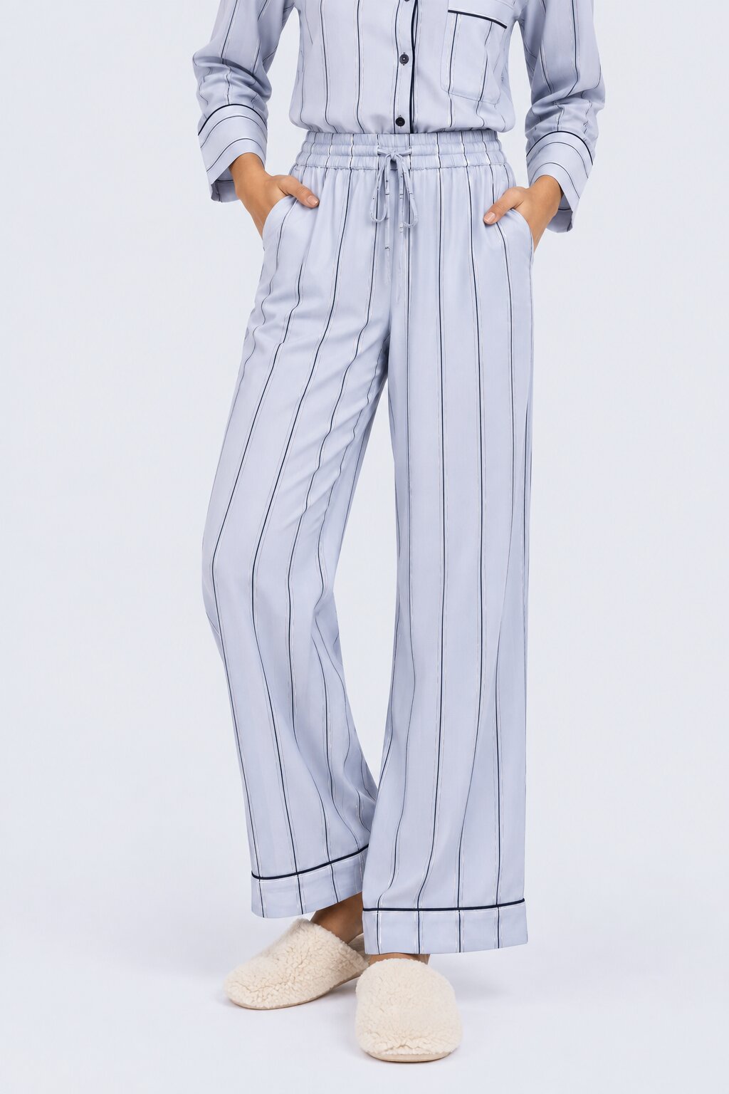 Womens Relaxed Fit Blue Striped Night Suit - Image 4