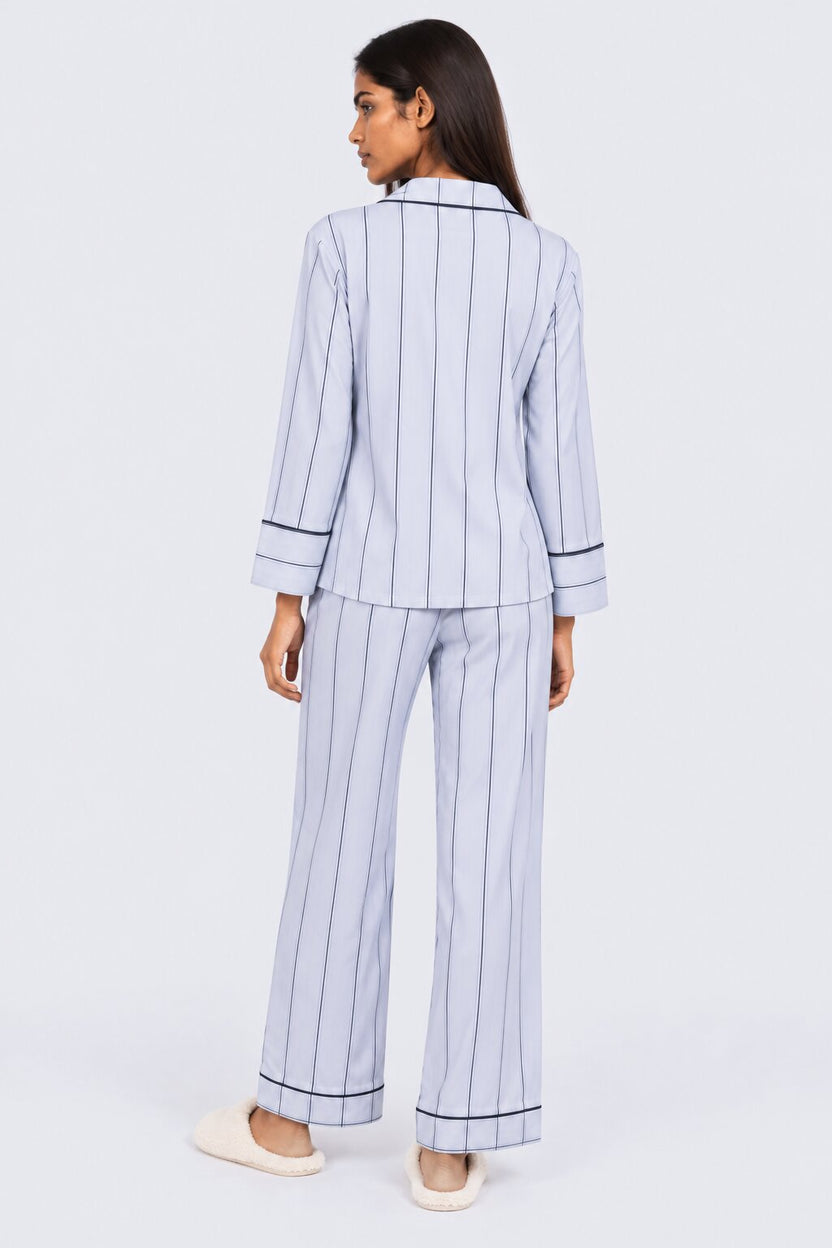 Womens Relaxed Fit Blue Striped Night Suit - Image 5