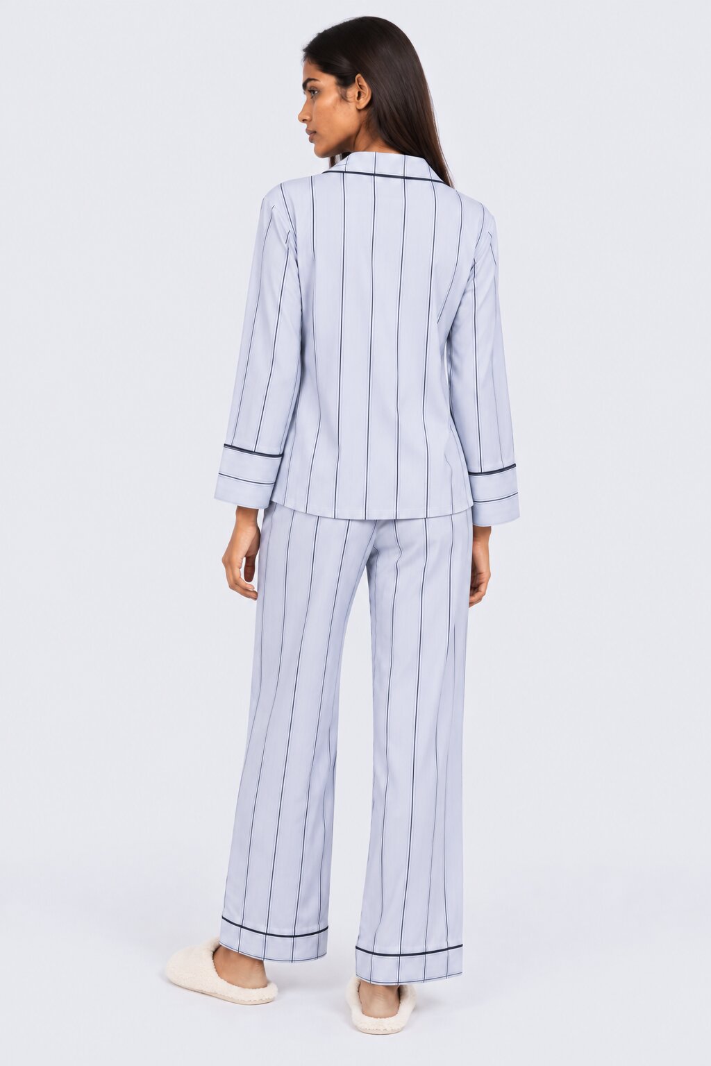 Womens Relaxed Fit Blue Striped Night Suit - Image 5