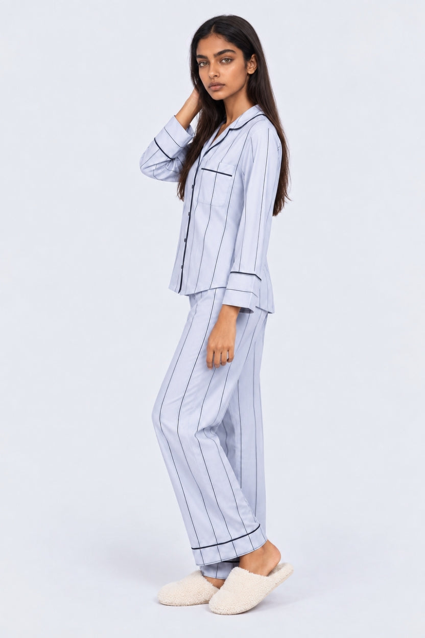 Womens Relaxed Fit Blue Striped Night Suit - Image 6