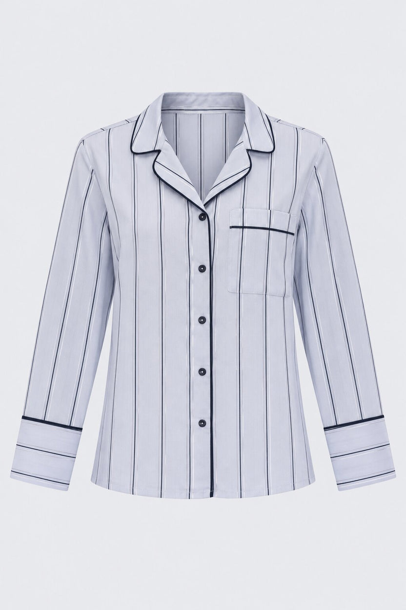 Womens Relaxed Fit Blue Striped Night Suit - Image 7