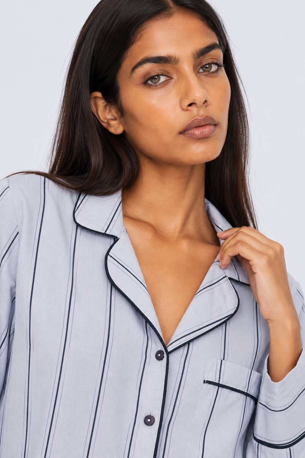Womens Relaxed Fit Blue Striped Night Suit - Image 10