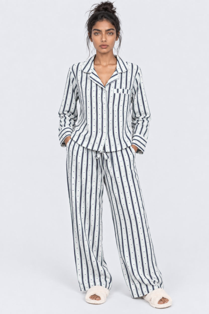 Womens Relaxed Fit Green Striped Night Suit - Image 2