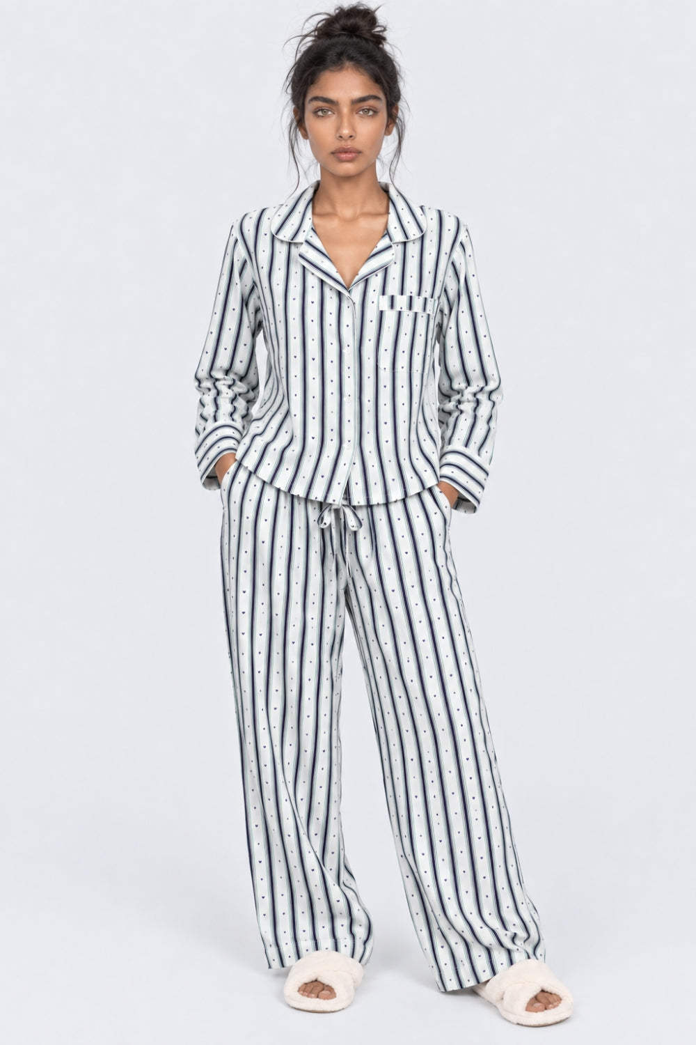 Womens Relaxed Fit Green Striped Night Suit - Image 2