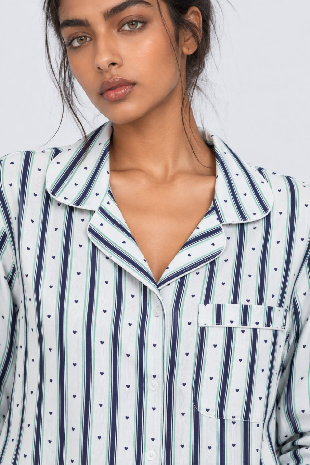Womens Relaxed Fit Green Striped Night Suit - Image 3