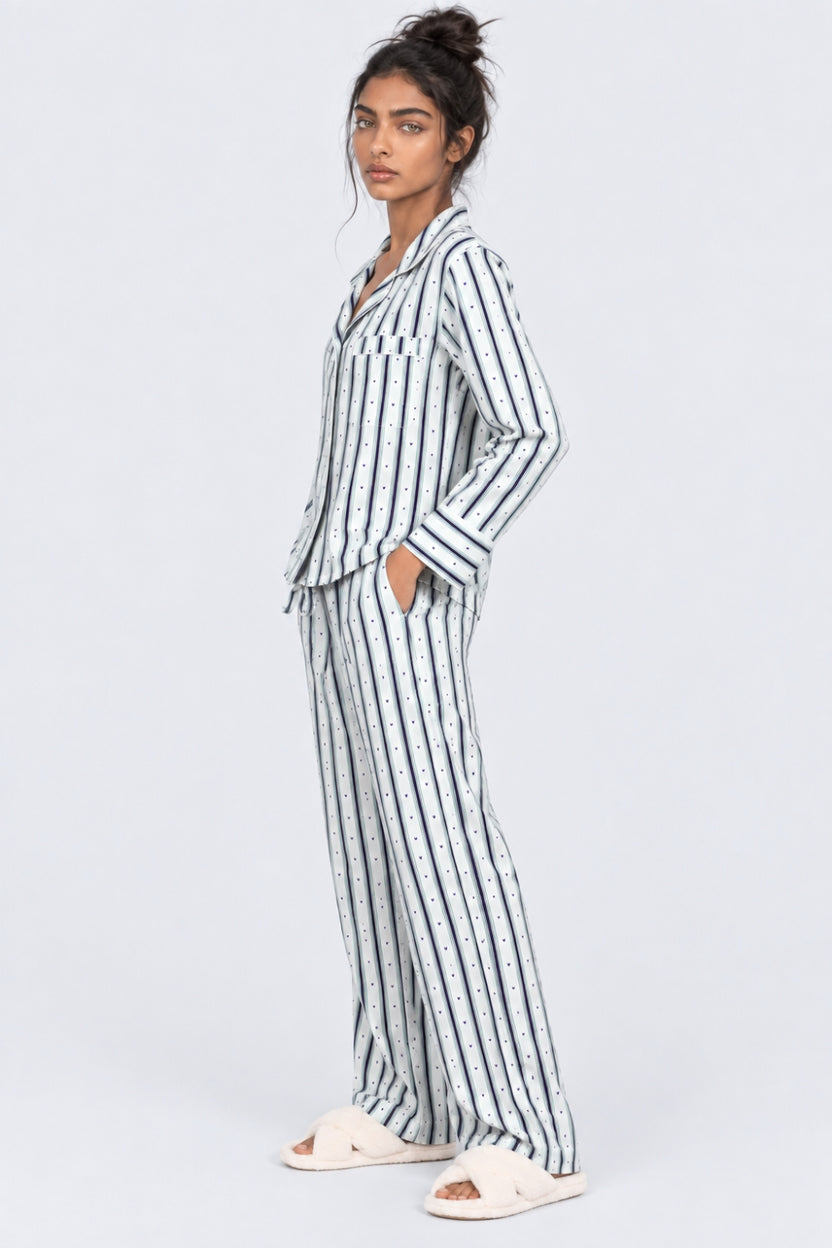 Womens Relaxed Fit Green Striped Night Suit - Image 4