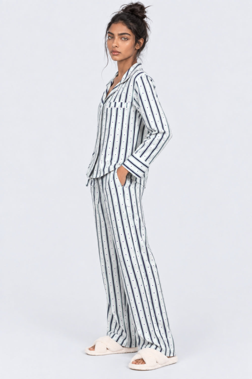 Womens Relaxed Fit Green Striped Night Suit - Image 4