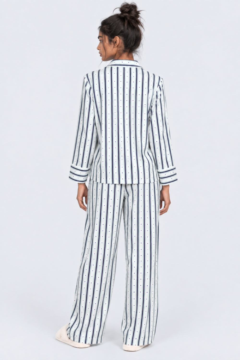 Womens Relaxed Fit Green Striped Night Suit - Image 5