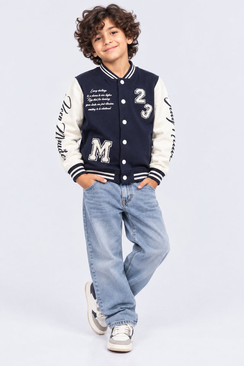 Tweens Boys Navy Varsity Print Jacket - Image 1