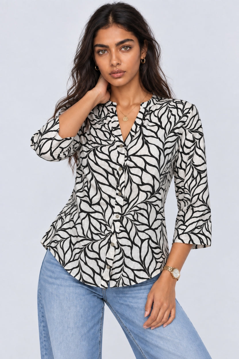 Womens Regular Fit Black Leaf Print Tunic - Image 2
