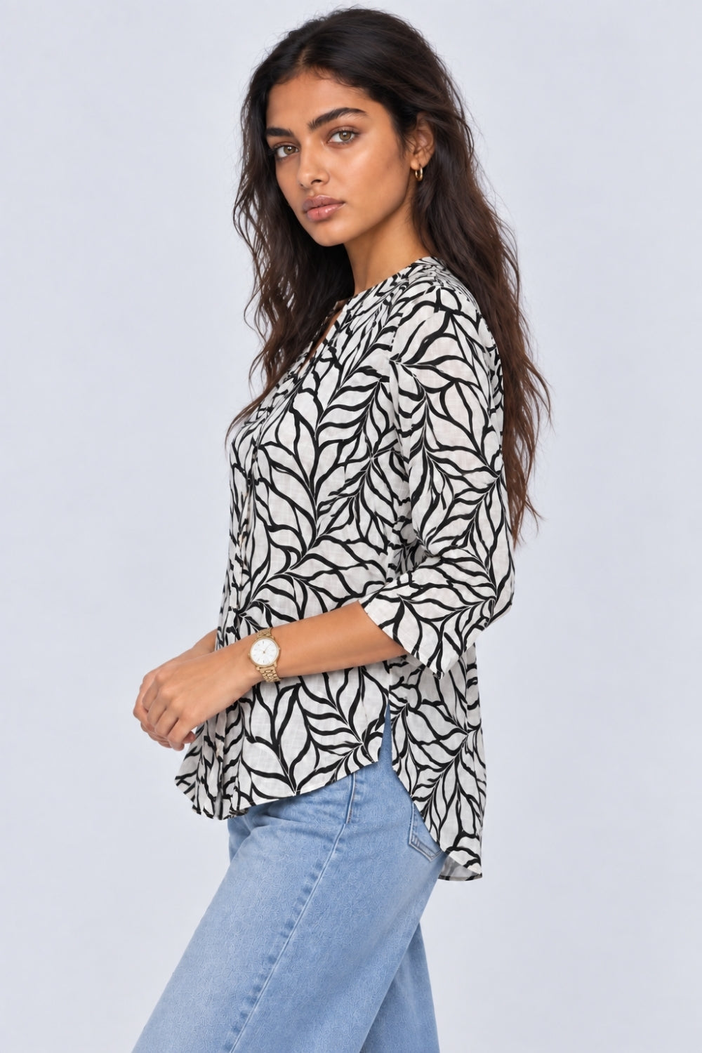 Womens Regular Fit Black Leaf Print Tunic - Image 4