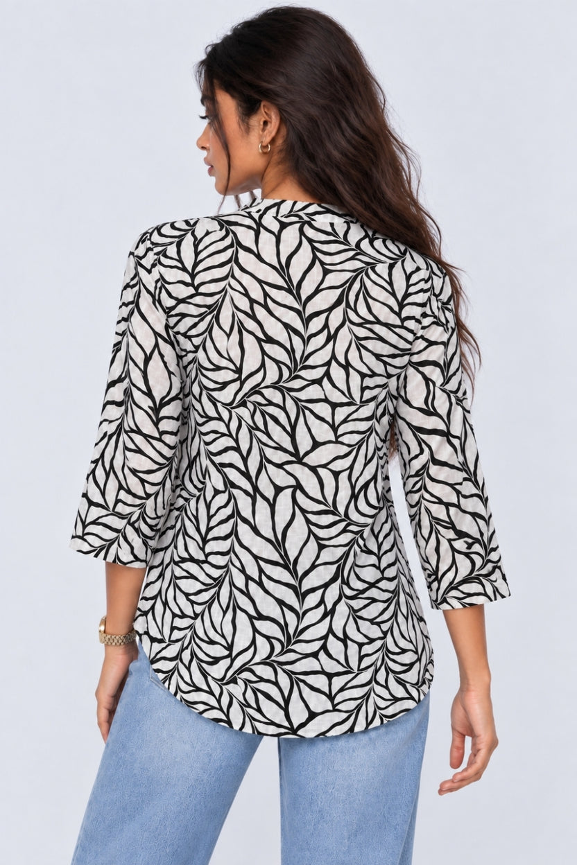 Womens Regular Fit Black Leaf Print Tunic - Image 5