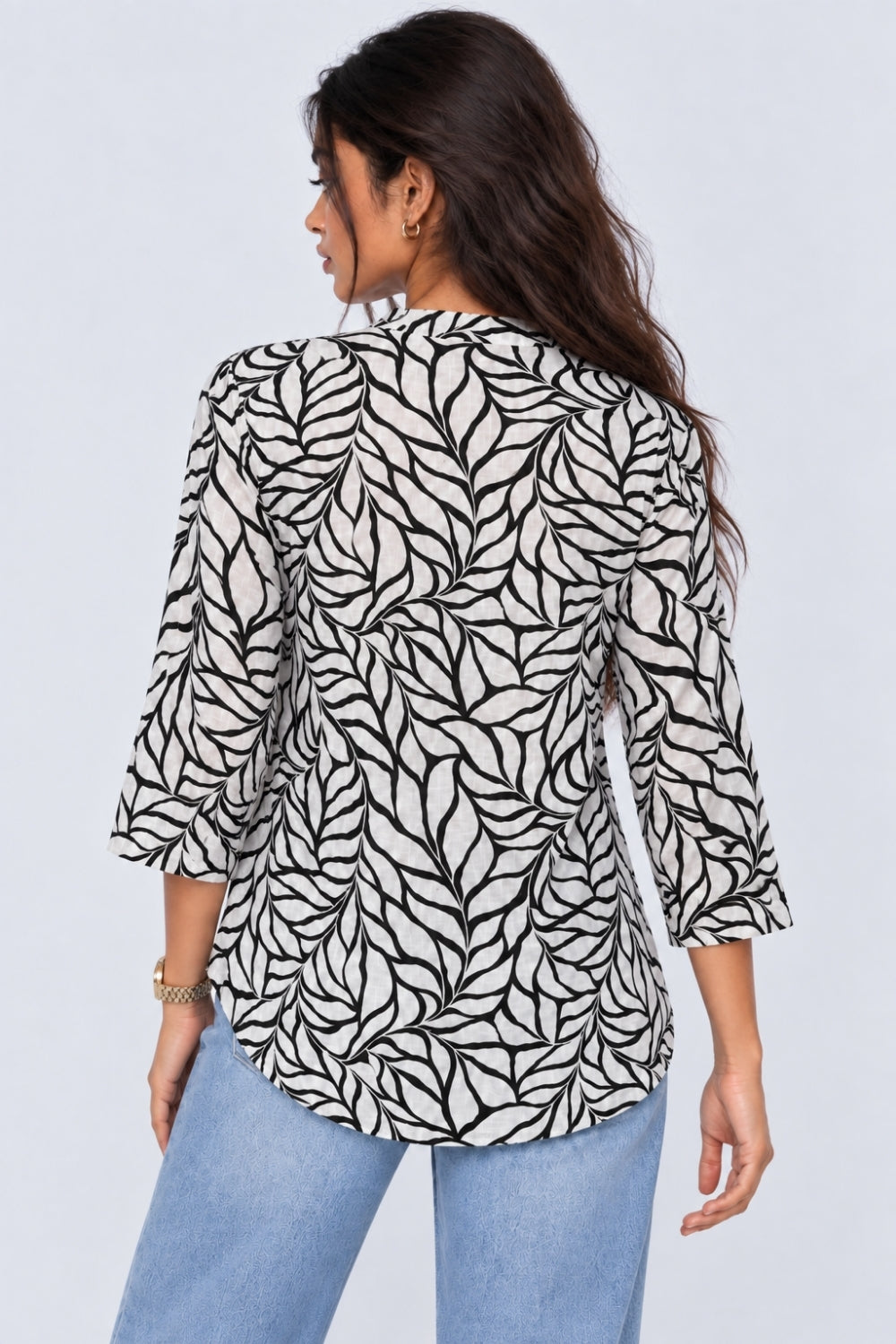 Womens Regular Fit Black Leaf Print Tunic - Image 5
