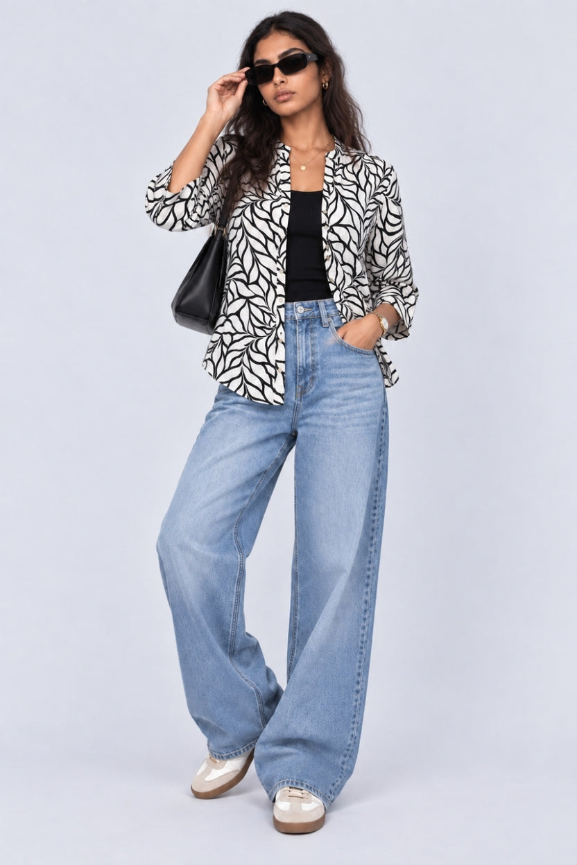 Womens Regular Fit Black Leaf Print Tunic - Image 6
