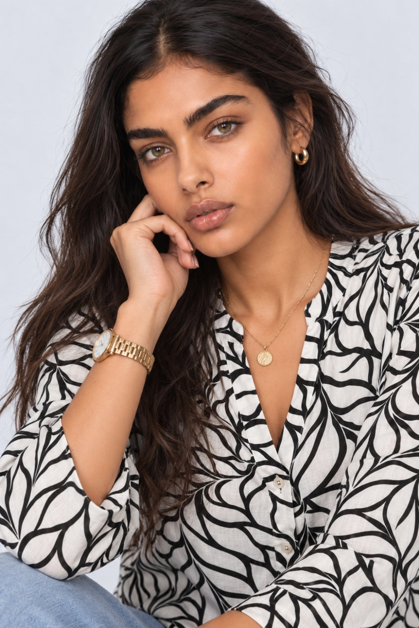 Womens Regular Fit Black Leaf Print Tunic - Image 9