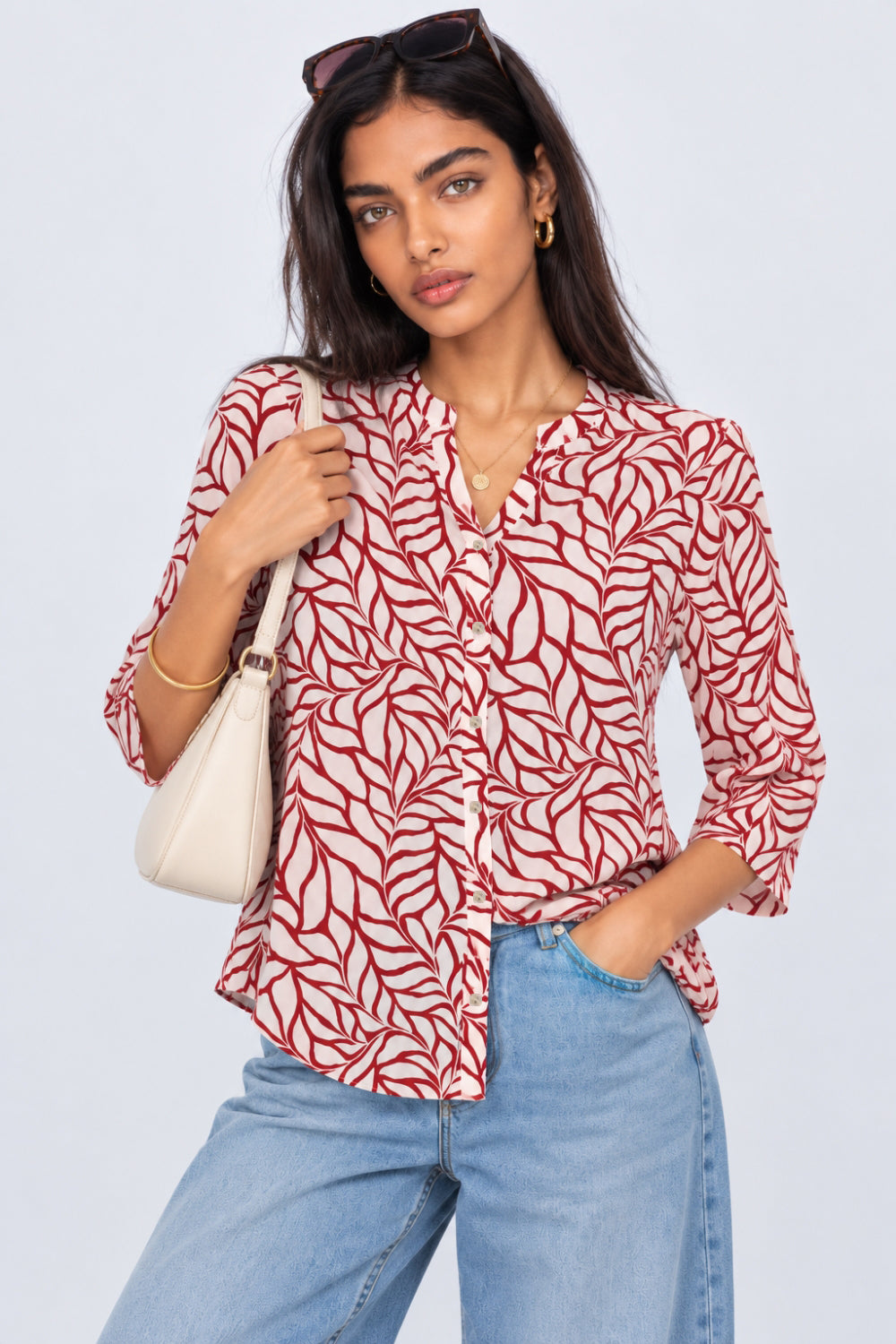 Womens Regular Fit Red Leaf Print Tunic - Image 1