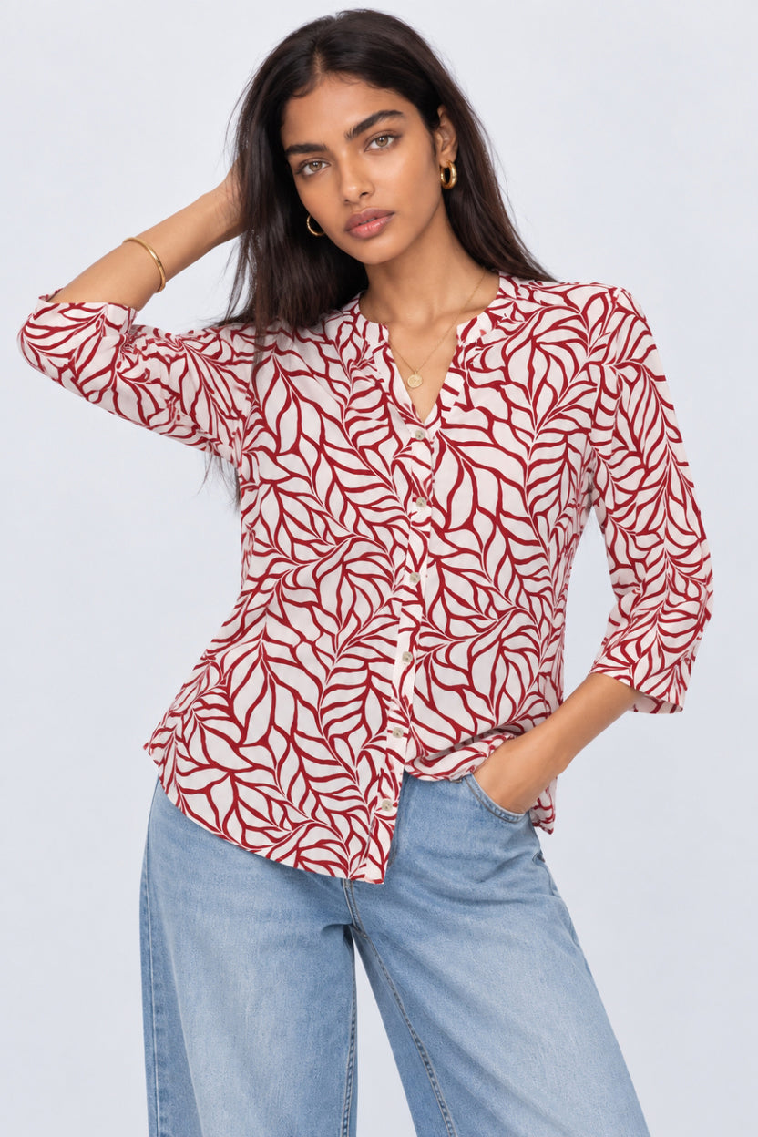 Womens Regular Fit Red Leaf Print Tunic - Image 2