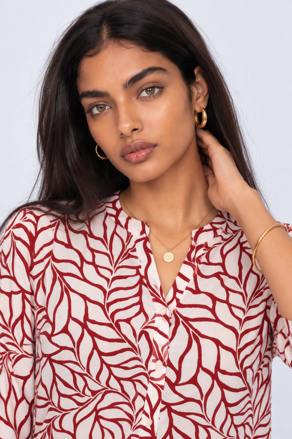Womens Regular Fit Red Leaf Print Tunic - Image 3
