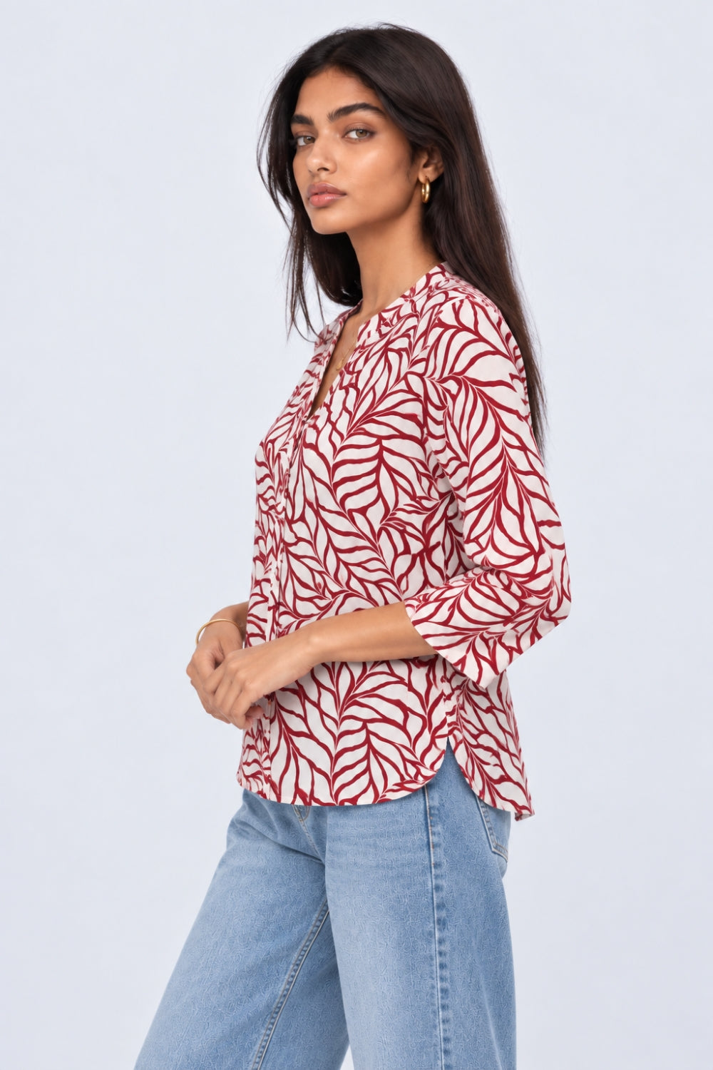 Womens Regular Fit Red Leaf Print Tunic - Image 4