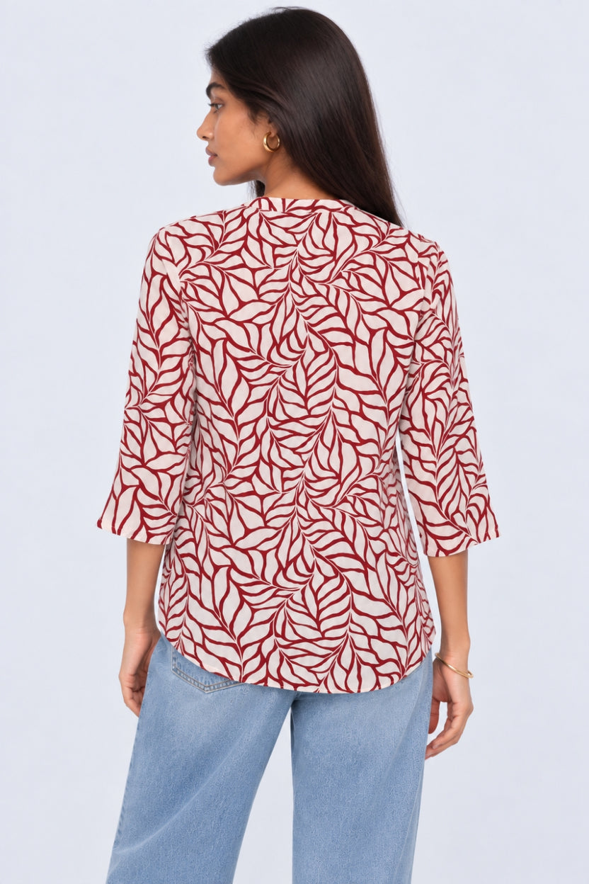 Womens Regular Fit Red Leaf Print Tunic - Image 5