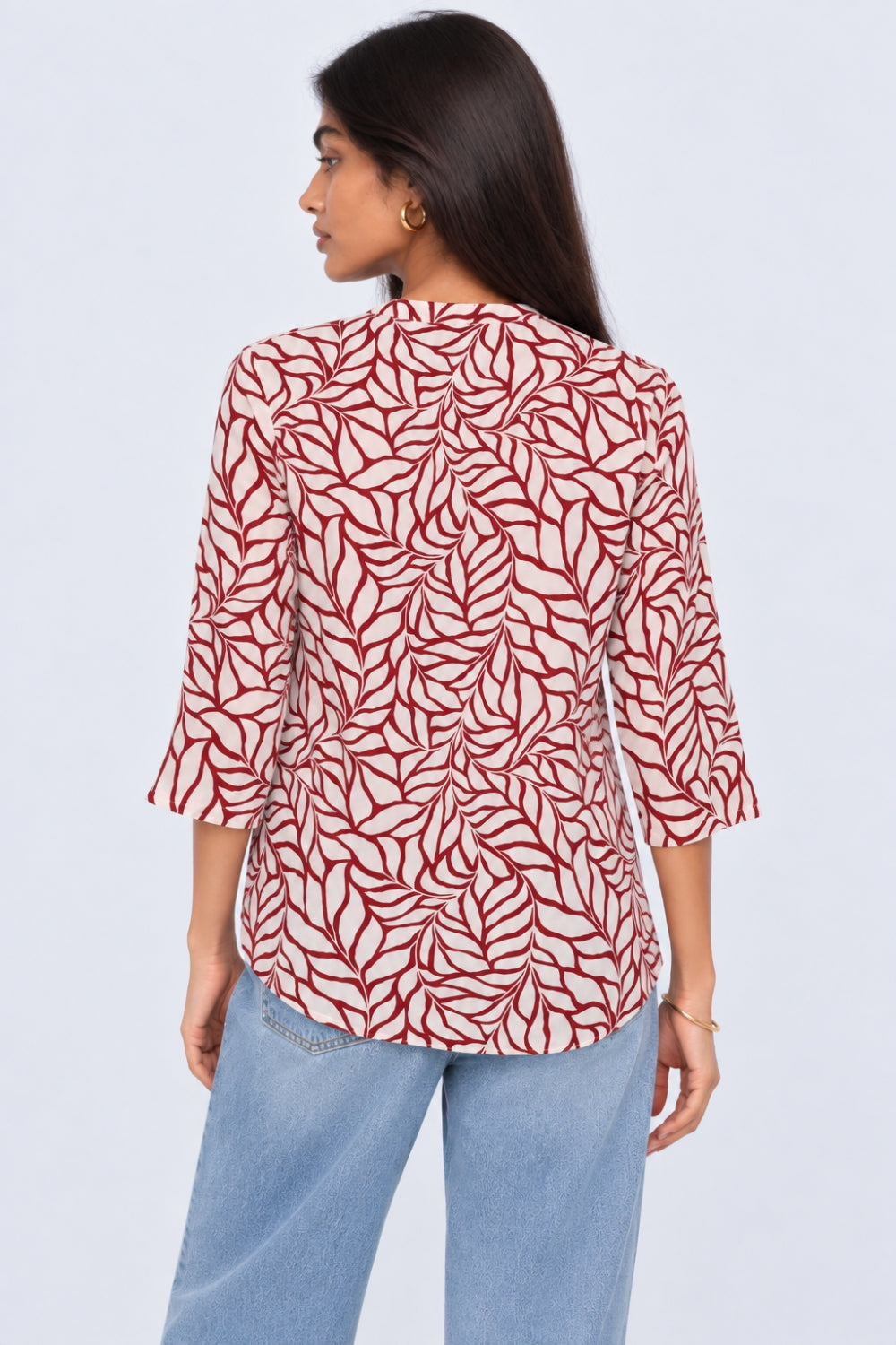 Womens Regular Fit Red Leaf Print Tunic - Image 5