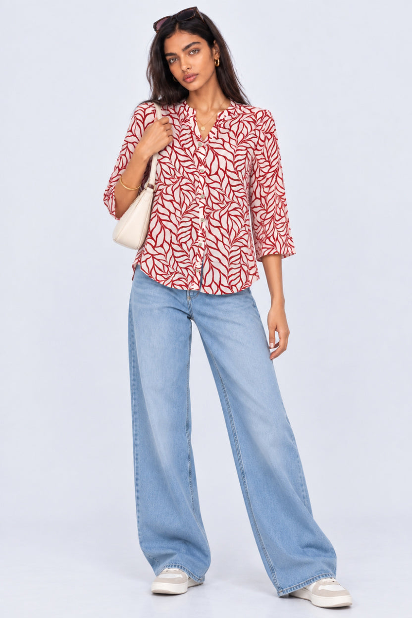 Womens Regular Fit Red Leaf Print Tunic - Image 6