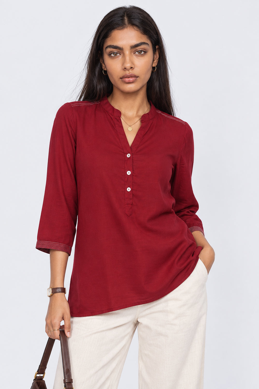 Womens Red Everyday Essentials Regular Fit Ethnic Top - Image 1