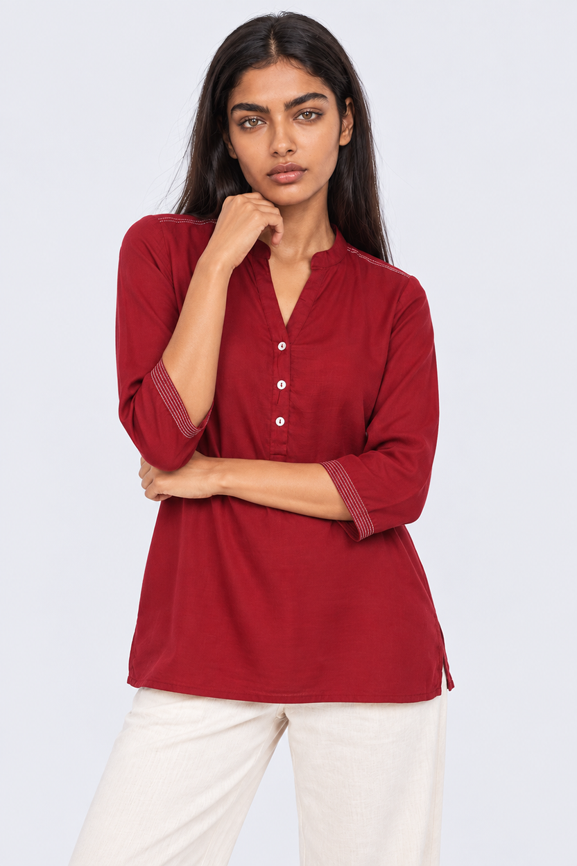 Womens Red Everyday Essentials Regular Fit Ethnic Top - Image 2