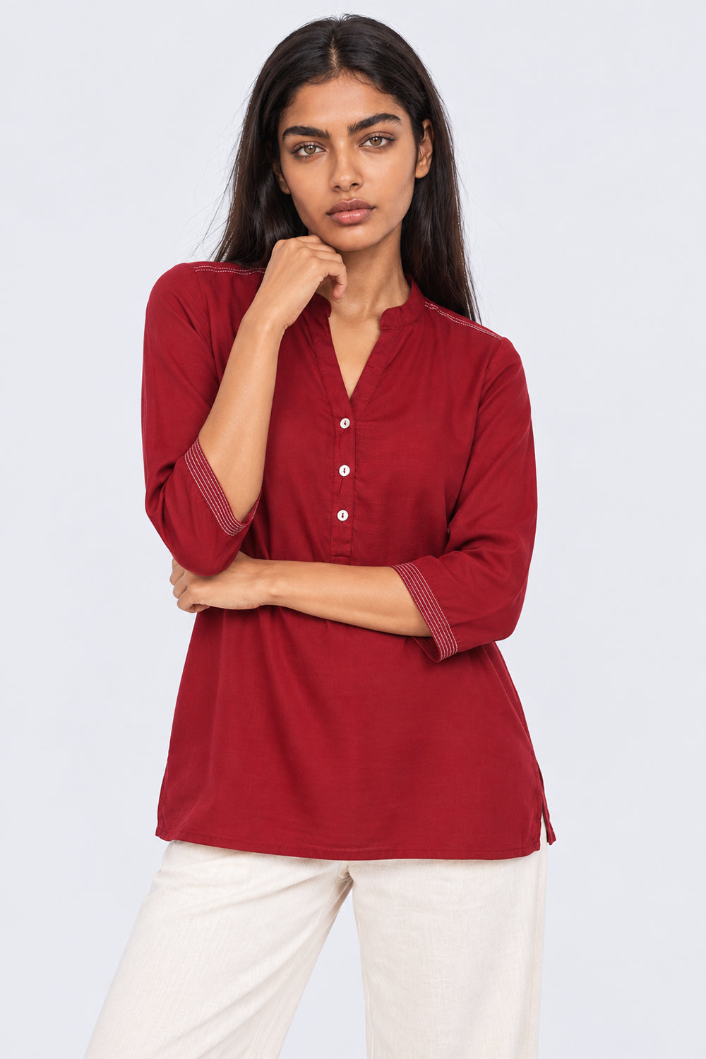 Womens Red Everyday Essentials Regular Fit Ethnic Top - Image 2
