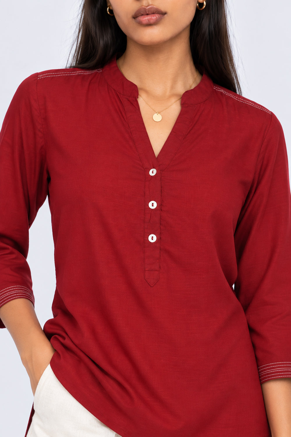 Womens Red Everyday Essentials Regular Fit Ethnic Top - Image 9