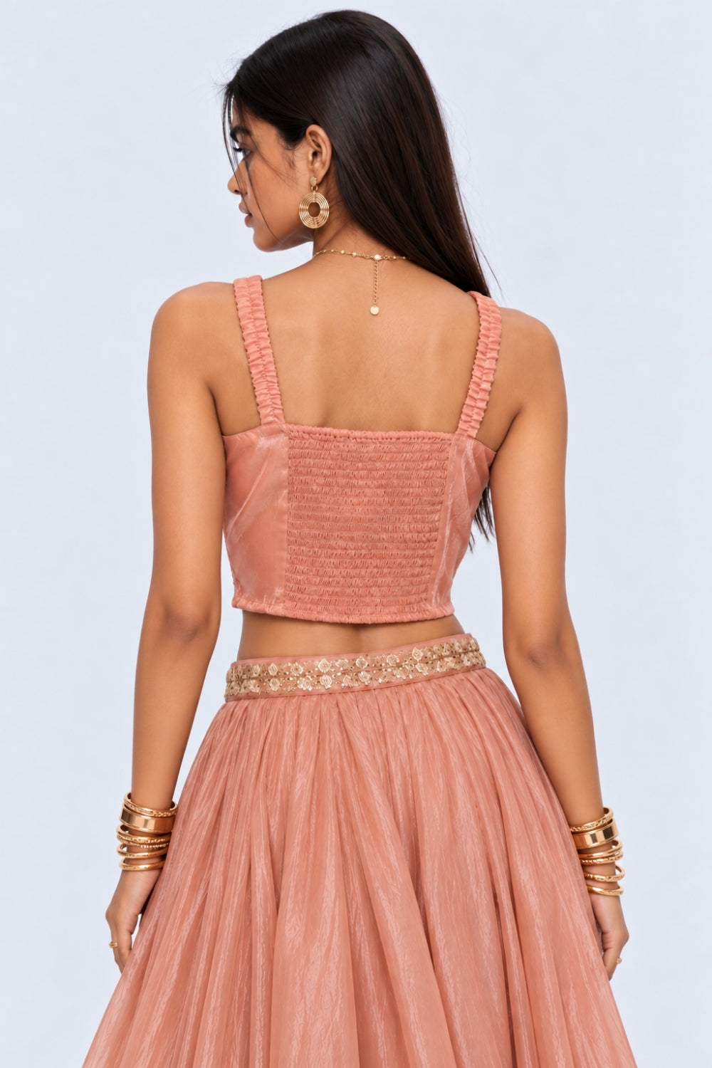 Womens Regular Fit Peach Floral Ethnic Top - Image 4