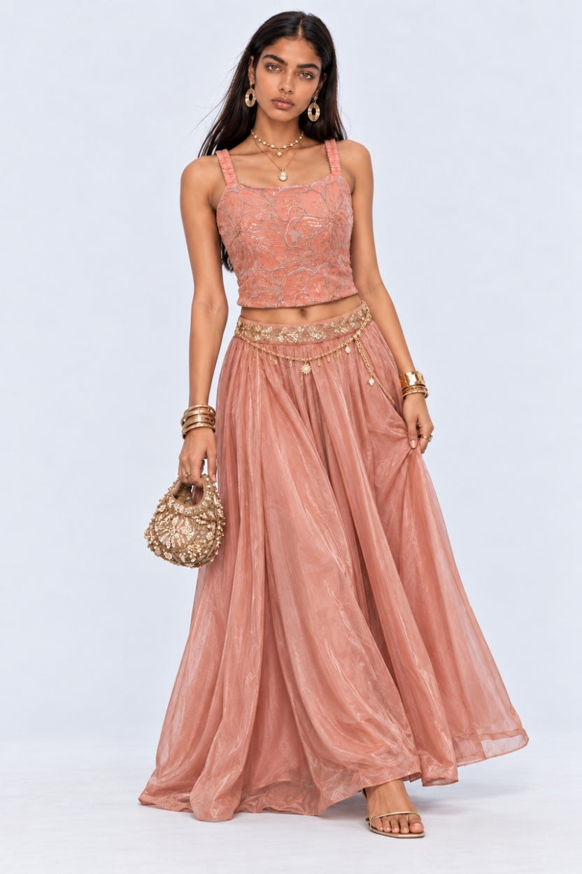 Womens Regular Fit Peach Floral Ethnic Top - Image 5